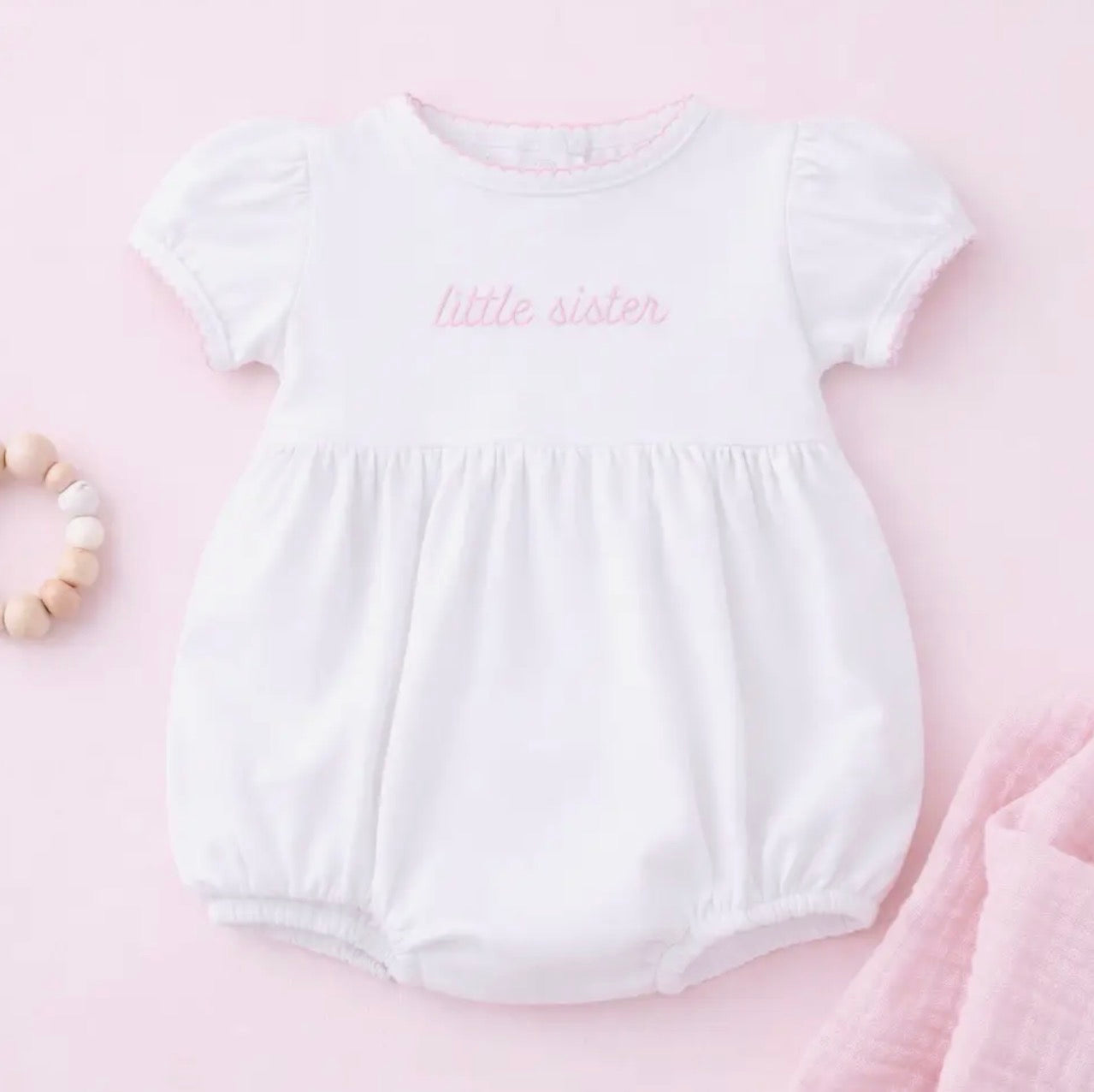 Little Sister Embroidered Short Sleeve Bubble